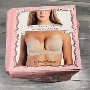 Fashion Forms Voluptuous U Plunge‎ Backless Strapless Bra in Beige Size B